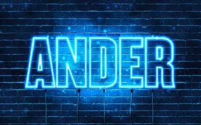 Ander, 4k, isimli duvar kağıtları, Ander adı, mavi neon ışıklar, Mutlu Yıllar Ander, pop&#252;ler İspanyol erkek isimleri, Ander isimli resim