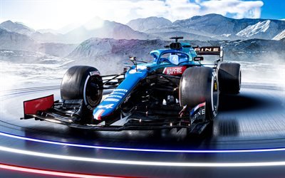 Alpine A521, 4k, Fernando Alonso, 2021 F1 cars, Formula 1, sportscars, Alpine F1 Team, new A521, F1, Alpine 2021, F1 cars
