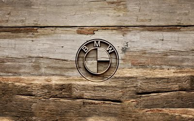 BMWの木製ロゴ, 4K, 木製の背景, 車のブランド, BMWロゴ, creative クリエイティブ, 木彫り, BMW