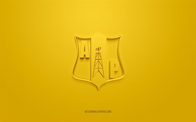 Alianza Petrolera, creative 3D logo, yellow background, 3d emblem, Colombian football club, Categoria Primera A, Barrancabermeja, Colombia, 3d art, football, Alianza Petrolera 3d logo
