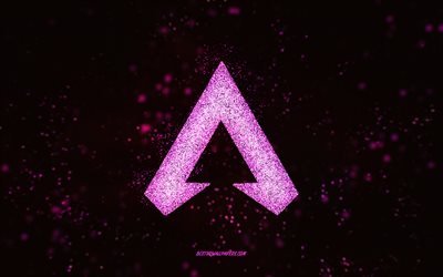 Apex Legends glitter-logo, musta tausta, Apex Legends-logo, violetti kimallustaide, Apex Legends, luova taide, Apex Legends -violetti glitter-logo
