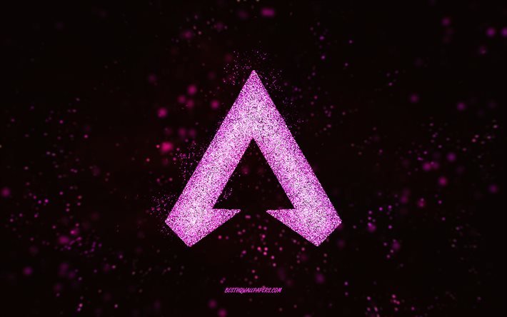 Apex Legends glitter logo, black background, Apex Legends logo, purple glitter art, Apex Legends, creative art, Apex Legends purple glitter logo