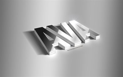 Ava, silver 3d art, gray background, wallpapers with names, Ava name, Ava greeting card, 3d art, picture with Ava name