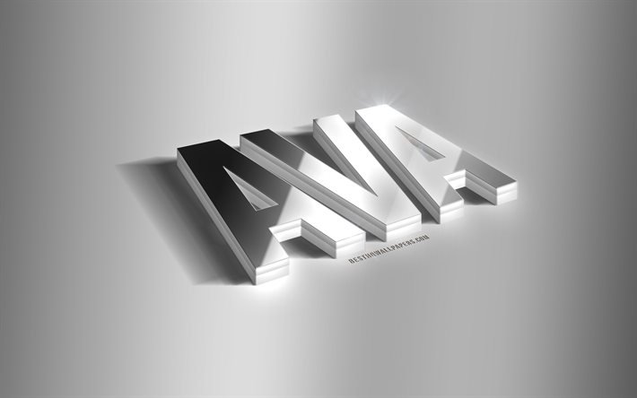 Ava, art 3d argent&#233;, fond gris, fonds d&#39;&#233;cran avec noms, nom Ava, carte de voeux Ava, art 3d, photo avec nom Ava