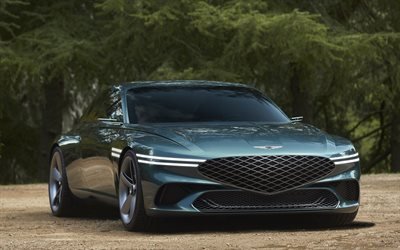 Genesis X -konsepti, 2021, näkymä edestä, ylellinen coupe, uusi vihreä X-konsepti, brittiläiset autot, Genesis