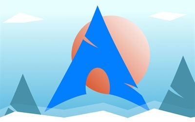 Arch Linux logo, 4k, abstract mountains, Linux, minimalism, creative, operating systems, abstract landscapes, Arch Linux