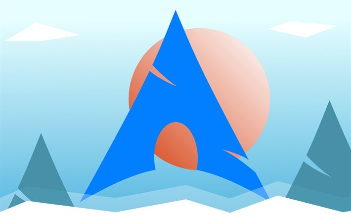 Logotipo do Arch Linux, 4k, montanhas abstratas, Linux, minimalismo, criativo, sistemas operacionais, paisagens abstratas, Arch Linux