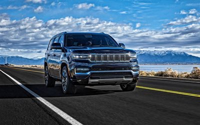 2022, Jeep Grand Wagoneer, vista frontale, esterno, SUV blu, nuovo Grand Wagoneer blu, auto americane, Jeep