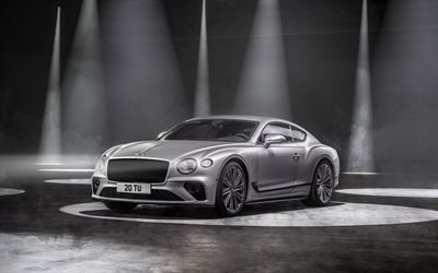 2022, Bentley Continental GT Speed, 4k, front view, exterior, luxury coupe, new silver Continental GT, British cars, Bentley