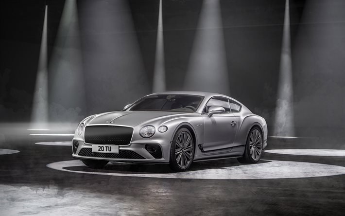 2022, Bentley Continental GT Speed, 4k, vue avant, ext&#233;rieur, coup&#233; de luxe, nouvelle Continental GT argent&#233;e, voitures britanniques, Bentley