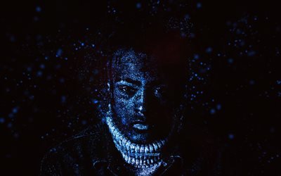 XXXTentacion, blue glitter art, black background, American rapper, XXXTentacion art, Jahseh Dwayne Ricardo Onfroy