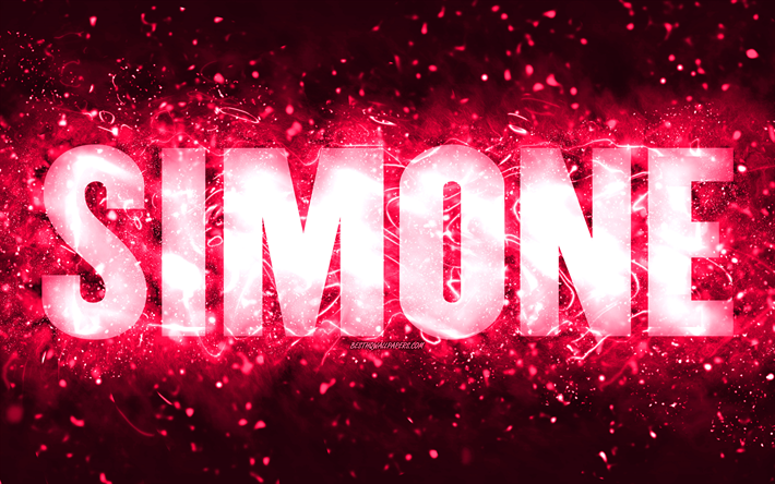 Happy Birthday Simone, 4k, pink neon lights, Simone name, creative, Simone Happy Birthday, Simone Birthday, popular american female names, picture with Simone name, Simone