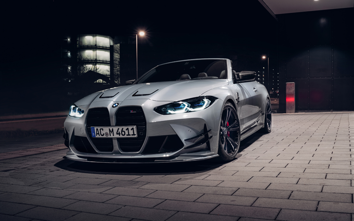 2022, BMW M4, G83, 4k, front view, M4 Competition, convertible, AC Schnitzer, M4 tuning, silver M4, German cars, BMW