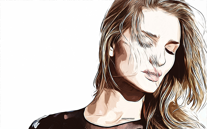 rosie huntington-whiteley, 4k, vekt&#246;r sanatı, rosie huntington-whiteley &#231;izimi, yaratıcı sanat, rosie huntington-whiteley sanatı, vekt&#246;r &#231;izim, rosie huntington-whiteley portresi