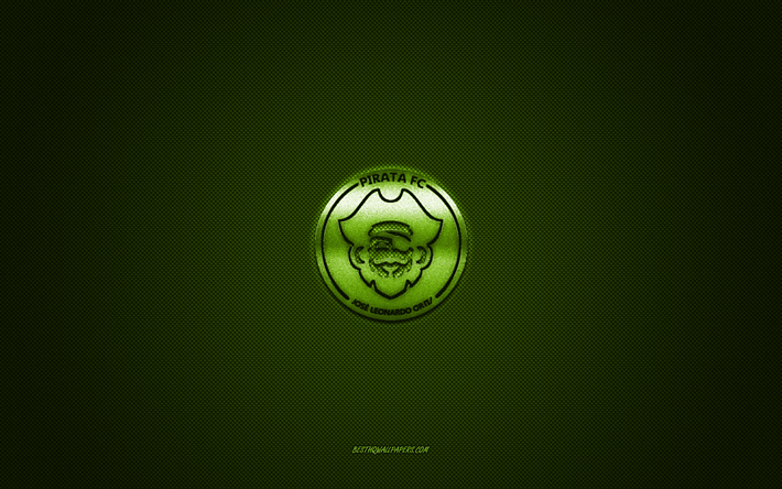 Pirata FC, Peruvian football club, green logo, green carbon fiber background, Liga 1, football, Peruvian Primera Division, Chiclayo, Peru, Pirata FC logo