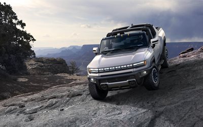 2022, GMC Hummer EV, exterior, front view, electric cars, Hummer EV, silver Hummer, american cars, GMC