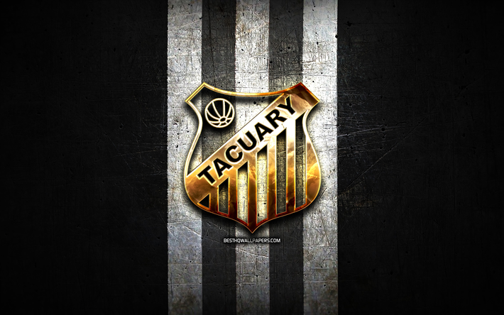 Tacuary FC, golden logo, Paraguayan Primera Division, black metal background, football, Venezuelan football club, Tacuary FC logo, soccer, Venezuelan Primera Division, FC Tacuary