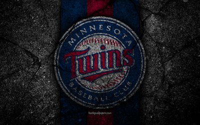 4k, Minnesota Twins, logo, MLB, baseball, USA, black stone, Major League Baseball, asphalt texture, art, baseball club, Minnesota Twins logo