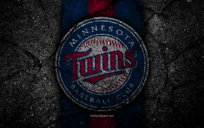 4k, Minnesota Twins, logotyp, MLB, baseball, USA, svart sten, Major League Baseball, asfalt konsistens, konst, baseball club, Minnesota Twins logotyp