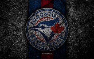 4k, Toronto Blue Jays, logo, MLB, beisebol, EUA, pedra preta, Major League Baseball, a textura do asfalto, arte, o clube de beisebol, Toronto Blue Jays logotipo