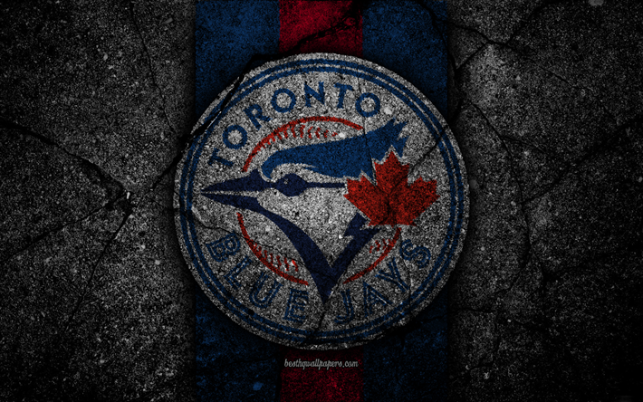 4k, Toronto Blue Jays, logo, MLB, baseball, USA, black stone, Major League Baseball, asphalt texture, art, baseball club, Toronto Blue Jays logo