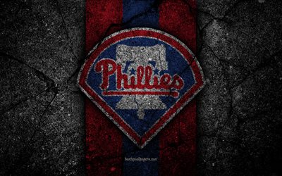 4k, Philadelphia Phillies, logo, MLB, baseball, USA, black stone, Major League Baseball, asphalt texture, art, baseball club, Philadelphia Phillies logo