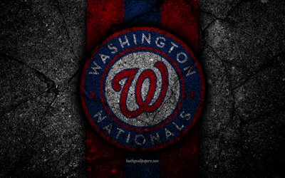 4k, Washington Nationals, logo, MLB, baseball, USA, black stone, Major League Baseball, asphalt texture, art, baseball club, Washington Nationals logo