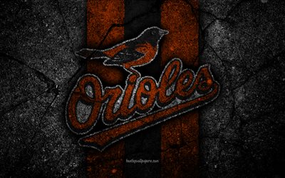 4k, Baltimore Orioles, logo, MLB, baseball, USA, pietra nera, Major League di Baseball, asfalto, texture, arte, club di baseball, Baltimore Orioles logo
