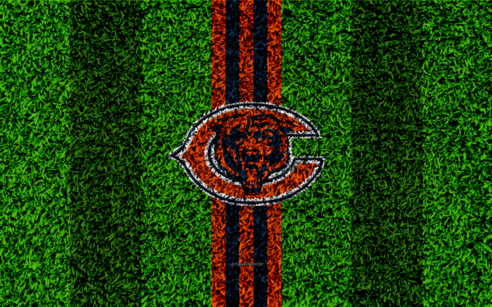 Chicago Bears, logotyp, 4k, gr&#228;s konsistens, emblem, fotboll gr&#228;smatta, orange bl&#229; linjer, National Football League, NFL, Chicago, USA, Amerikansk fotboll