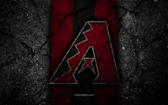 4k, Arizona Diamondbacks, logo, MLB, baseball, USA, black stone, Major League Baseball, asphalt texture, art, baseball club, Arizona Diamondbacks logo