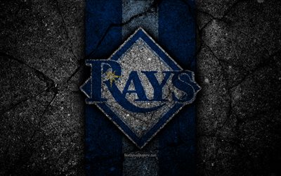4k, los Tampa Bay Rays, logotipo, MLB, b&#233;isbol, estados UNIDOS, piedra negra, de la Liga Mayor de B&#233;isbol, asfalto textura, arte, club de b&#233;isbol de los Tampa Bay Rays logotipo