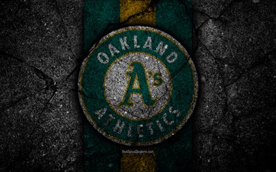 4k, Oakland Athletics, logo, MLB, baseball, USA, musta kivi, Major League Baseball, asfaltti rakenne, art, baseball club, Oakland Athletics-logo