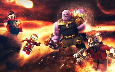 4k, Thanos, Iron Man, Captain America, lego Avengers Infinity War, 3D arte, 2018 film Avengers