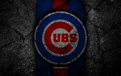 4k, Chicago Cubs, logo, MLB, baseball, USA, musta kivi, Major League Baseball, asfaltti rakenne, art, baseball club, Chicago Cubs logo
