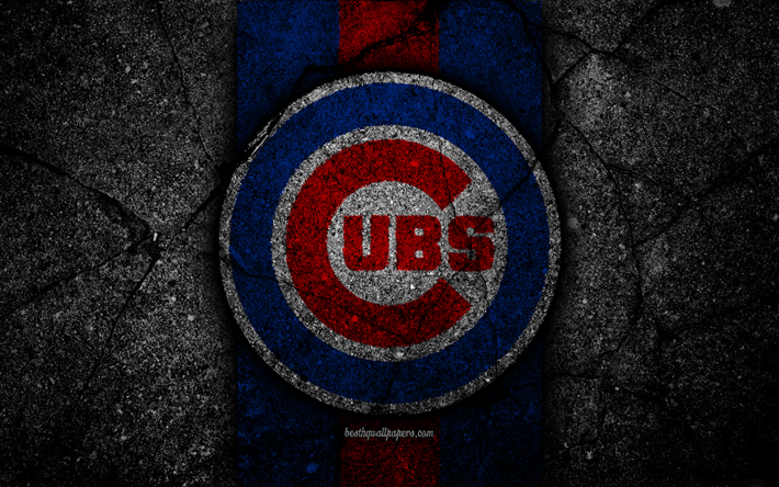 4k, les Cubs de Chicago, le logo de la MLB, de baseball, etats-unis, la pierre noire, de la Ligue Majeure de Baseball, la texture de l&#39;asphalte, de l&#39;art, club de baseball, les Cubs de Chicago logo