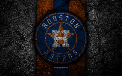 4k, Houston Astros, logo, MLB, baseball, USA, black stone, Major League Baseball, asphalt texture, art, baseball club, Houston Astros logo