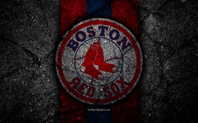 4k, Boston Red Sox, logo, MLB, baseball, USA, musta kivi, Major League Baseball, asfaltti rakenne, art, baseball club, Boston Red Sox-logo