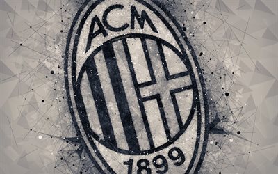 ميلان, 4k, شعار, هندسية إبداعية فنية, دوري الدرجة الاولى الايطالي, الفن شعار, الإيطالي لكرة القدم, إيطاليا, كرة القدم