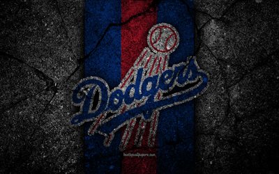 4k, Los Angeles Dodgers, logo, MLB, baseball, USA, musta kivi, Major League Baseball, asfaltti rakenne, LA Dodgers, art, baseball club, Los Angeles Dodgers-logo