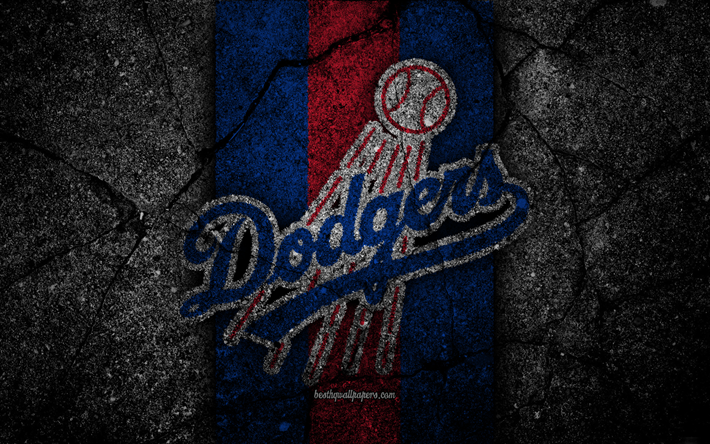 4k, Los Angeles Dodgers, logo, MLB, baseball, USA, pietra nera, Major League di Baseball, asfalto texture, los angeles Dodgers, l&#39;arte, il club di baseball, Los Angeles Dodgers logo