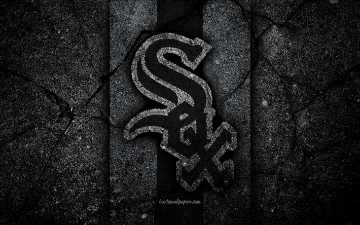 4k, les White Sox de Chicago, le logo de la MLB, de baseball, etats-unis, la pierre noire, de la Ligue Majeure de Baseball, la texture de l&#39;asphalte, de l&#39;art, club de baseball, les White Sox de Chicago logo
