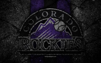 4k, Colorado Rockies, logo, MLB, baseball, USA, black stone, Major League Baseball, asphalt texture, art, baseball club, Colorado Rockies logo