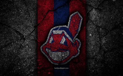 4k, Cleveland Indians, logo, MLB, baseball, USA, musta kivi, Major League Baseball, asfaltti rakenne, art, baseball club, Cleveland Indians logo