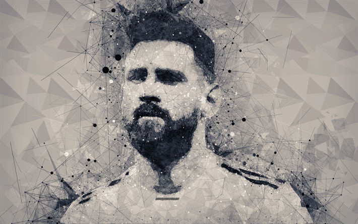 Lionel Messi, 4k, Jogador de futebol argentino, criativo geom&#233;tricas retrato, rosto, Argentina, futebol, O Barcelona FC, Espanha, La Liga