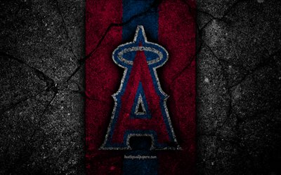 4k, Los Angeles Angels, logo, MLB, baseball, USA, black stone, Major League Baseball, asphalt texture, LA Angels, art, baseball club, Los Angeles Angels logo