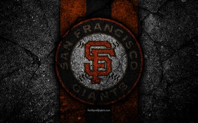 4k, San Francisco Giants, logo, HABERLER, beyzbol, ABD, siyah taş, Major League Baseball, asfalt doku, sanat, beyzbol kul&#252;b&#252;, San Francisco Giants logo