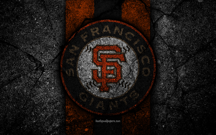4k, O San Francisco Giants, logo, MLB, beisebol, EUA, pedra preta, Major League Baseball, a textura do asfalto, arte, o clube de beisebol, O San Francisco Giants logotipo