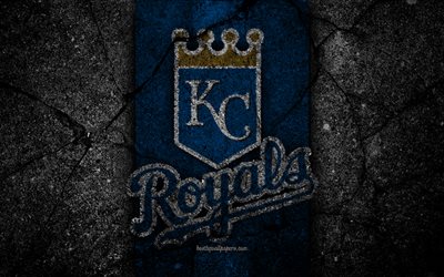 4k, Kansas City Royals, logo, HABERLER, beyzbol, ABD, siyah taş, Major League Baseball, asfalt doku, sanat, beyzbol kul&#252;b&#252;, Kansas City Royals logosu