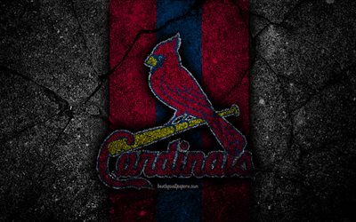 4k, St Louis Cardinals, logo, MLB, baseball, USA, black stone, Major League Baseball, asphalt texture, art, baseball club, St Louis Cardinals logo