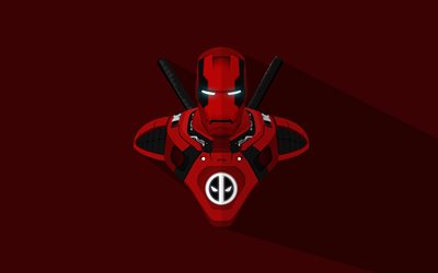 Deadpool, 4k, minimal, kırmızı arka plan, Marvel Comics